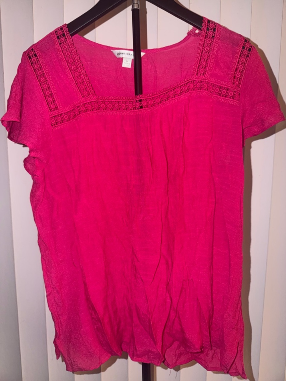 Counterparts Hot Pink Short Sleeve Lace Yoke Blouse